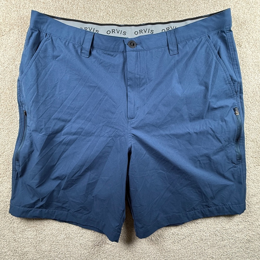 Orvis Mens 40 Navy Blue Performance Hiking Shorts Quick Dry Zip Pocket